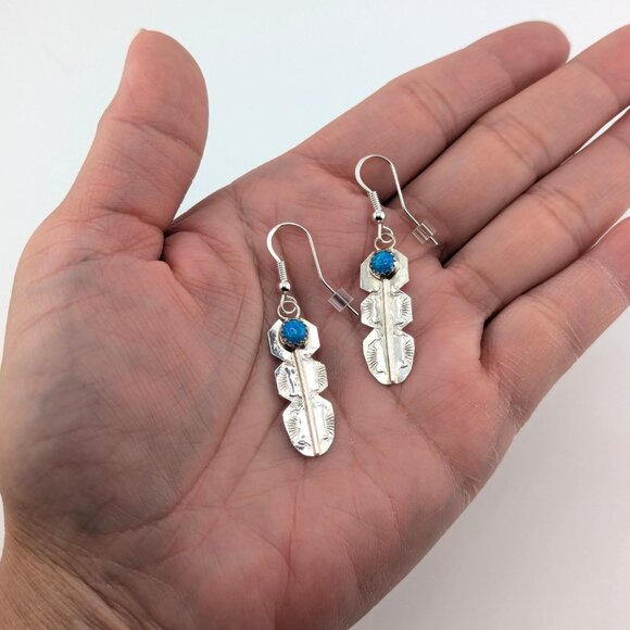 Navajo Opal Sterling Silver Dangle Earrings Native American Handmade Jewelry ** - Picture 5 of 10